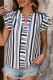 Casual Striped Patchwork V Neck Tops