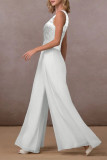 Celebrities Elegant Solid Lace V Neck Loose Jumpsuits
