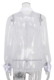 Sexy Solid See-through Mesh Turndown Collar Tops