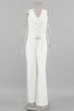 Casual British Style Solid Buckle V Neck Sleeveless Two Pieces