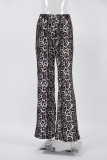 Casual Print Leopard Pocket Loose High Waist Wide Leg Full Print Bottoms
