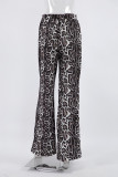 Casual Print Leopard Pocket Loose High Waist Wide Leg Full Print Bottoms