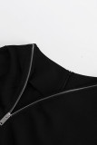 Casual Celebrities Solid Zipper Oblique Collar Wrapped Skirt Dresses