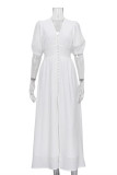 Elegant Solid Buckle V Neck A Line Dresses