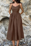 Sexy Solid Frenulum V Neck Sling Dress Dresses