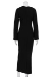 Casual Celebrities Solid Zipper Oblique Collar Wrapped Skirt Dresses