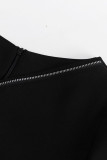 Casual Celebrities Solid Zipper Oblique Collar Wrapped Skirt Dresses