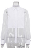 Sexy Solid See-through Mesh Turndown Collar Tops