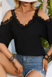 Sexy Solid Lace V Neck T-Shirts