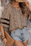 Casual Vintage Print Leopard Mesh V Neck Tops
