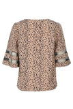 Casual Vintage Print Leopard Mesh V Neck Tops