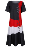 Casual Geometric Print Pocket Contrast O Neck A Line Short Sleeve Dress