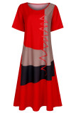 Casual Geometric Print Pocket Contrast O Neck A Line Short Sleeve Dress