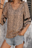 Casual Vintage Print Leopard Mesh V Neck Tops