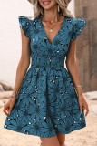 Sexy Floral Flounce V Neck Sleeveless Dress Dresses