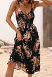 Sexy Vacation Print Patchwork V Neck Sling Dress Dresses