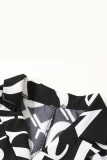 Vintage Elegant Letter Print Flounce Mesh V Neck A Line Dresses