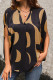 Vintage Elegant Geometric Print Fold V Neck Tops