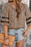 Casual Vintage Print Leopard Mesh V Neck Tops