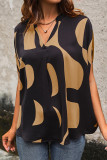 Vintage Elegant Geometric Print Fold V Neck Tops