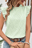 Sweet Geometric Solid Flounce O Neck Tops