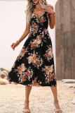 Sexy Vacation Print Patchwork V Neck Sling Dress Dresses