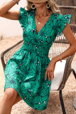 Sexy Floral Flounce V Neck Sleeveless Dress Dresses
