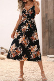 Sexy Vacation Print Patchwork V Neck Sling Dress Dresses