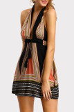 Sexy Vacation Geometric Print Frenulum Backless Halter Beach Dress Dresses