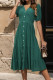 Elegant Solid Buckle Flounce V Neck A Line Short Sleeve Dress