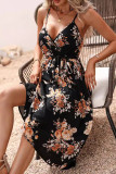 Sexy Vacation Print Patchwork V Neck Sling Dress Dresses
