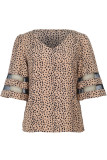Casual Vintage Print Leopard Mesh V Neck Tops