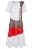 Casual Geometric Print Pocket Contrast O Neck A Line Short Sleeve Dress