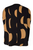 Vintage Elegant Geometric Print Fold V Neck Tops