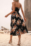 Sexy Vacation Print Patchwork V Neck Sling Dress Dresses