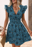 Sexy Floral Flounce V Neck Sleeveless Dress Dresses