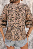 Casual Vintage Print Leopard Mesh V Neck Tops