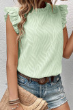Sweet Geometric Solid Flounce O Neck Tops
