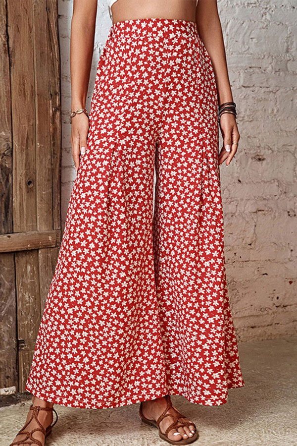Elegant Floral Fold Loose High Waist Wide Leg Full Print Bottoms