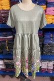 Sweet Floral Patchwork O Neck A Line Short Sleeve Dress