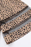 Casual Vintage Print Leopard Mesh V Neck Tops