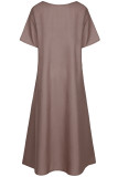 Casual Geometric Print Pocket Contrast O Neck A Line Short Sleeve Dress