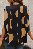 Vintage Elegant Geometric Print Fold V Neck Tops