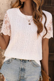 Sweet Cute Solid Jacquard Lace O Neck T-Shirts