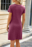 Casual Simplicity Solid Fold O Neck A Line Short Sleeve Dress