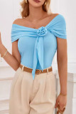 Casual Solid Appliques Fold Oblique Collar T-Shirts