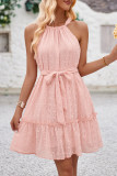 Sweet Solid Bandage Halter Princess Dresses