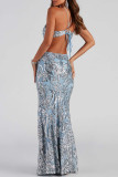 Sexy Formal Solid Sequins Backless V Neck Evening Dress Dresses