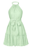 Sweet Solid Bandage Halter Princess Dresses