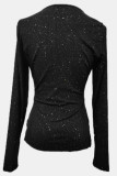 Sexy Solid Hollowed Out Metal Accessories Decoration V Neck Tops